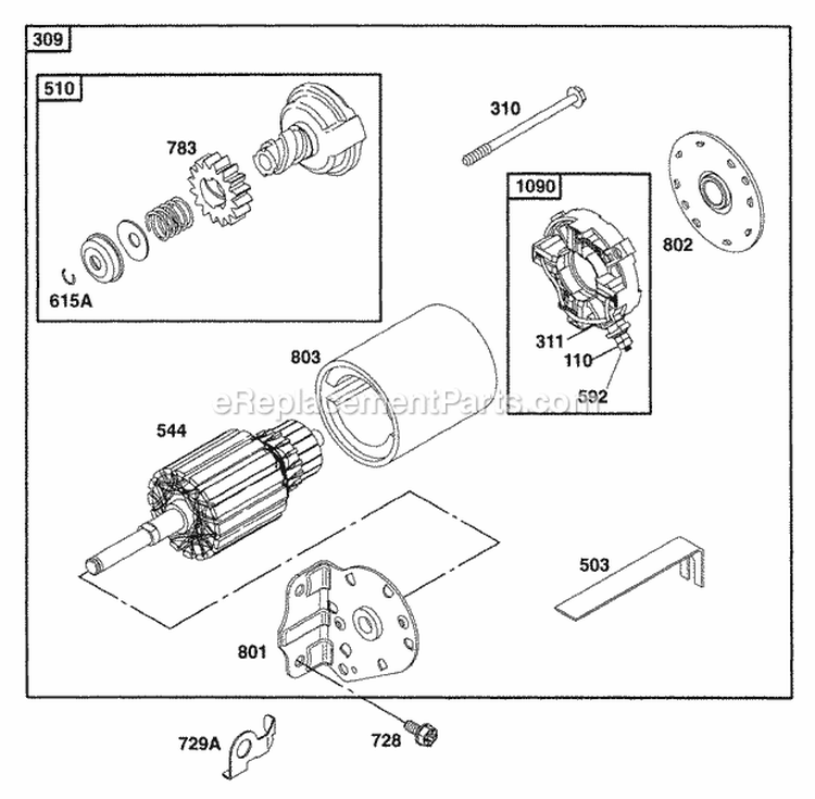 Electric Starter Diagram and Parts List for 194412-0112-99  Briggs and Stratton Engine